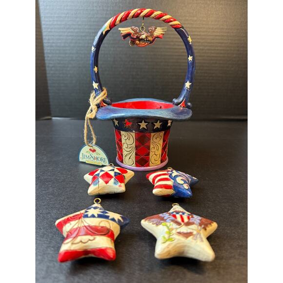 Jim Shore Star Spangled Splendor Patriotic Basket Stars Eagle No Box *READ - Picture 10 of 12